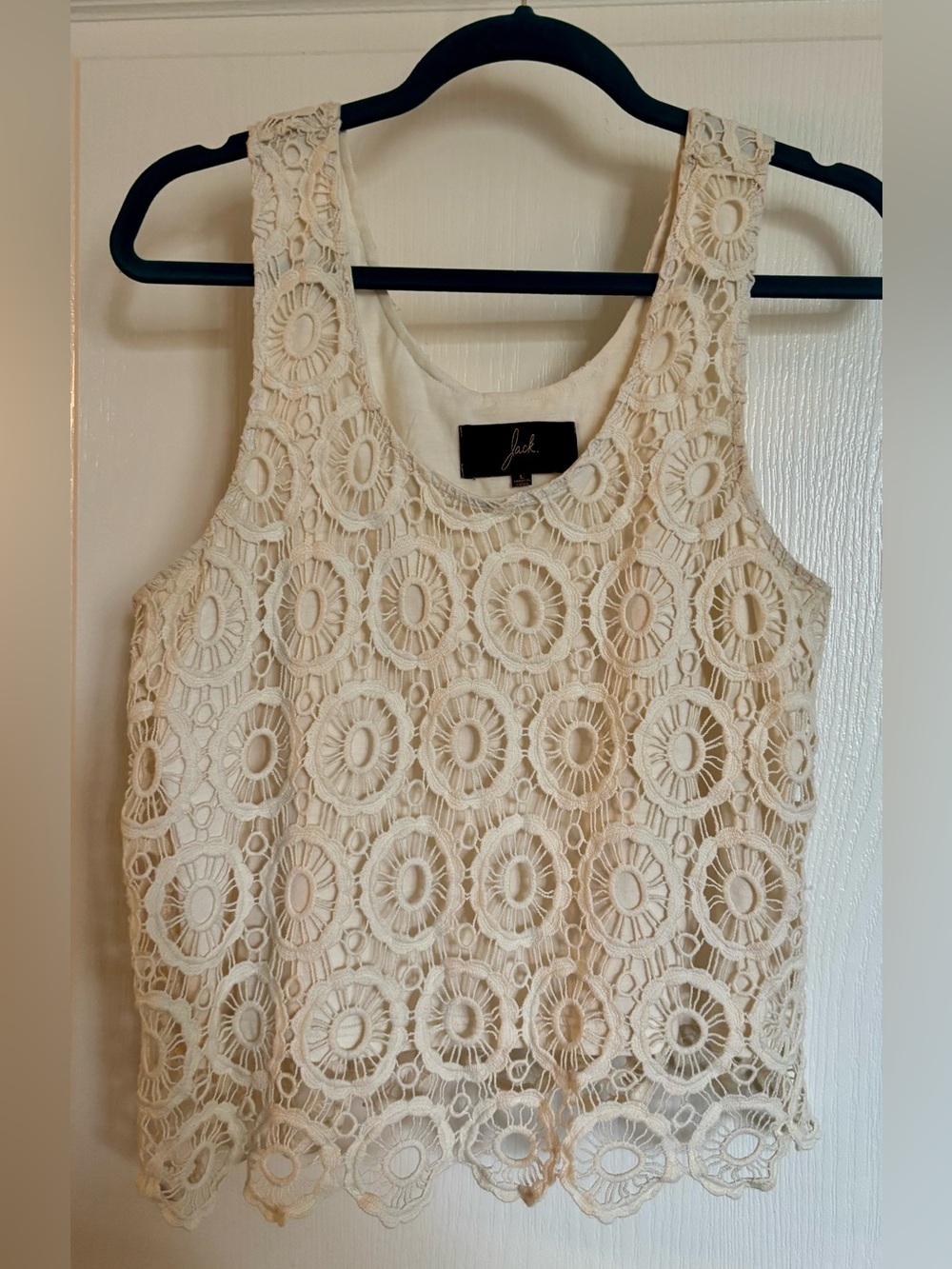 Jack by BB Dakota Cream Crochet Circle-Pattern Tank